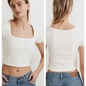 Madewell Square Neck Cropped Tee Shirt in Sleekhold Lighthouse White XS NWT